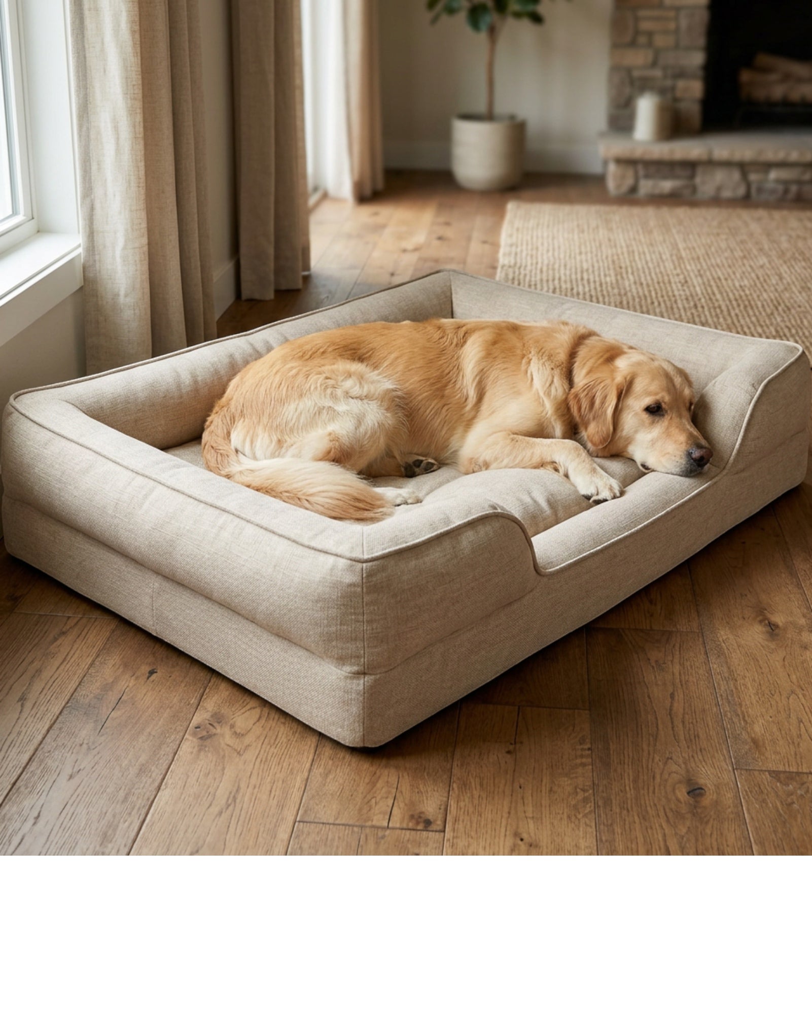 Vzno Bolster Large Dog Bed 120 x 85 cm Oatmeal - Lifestyle view