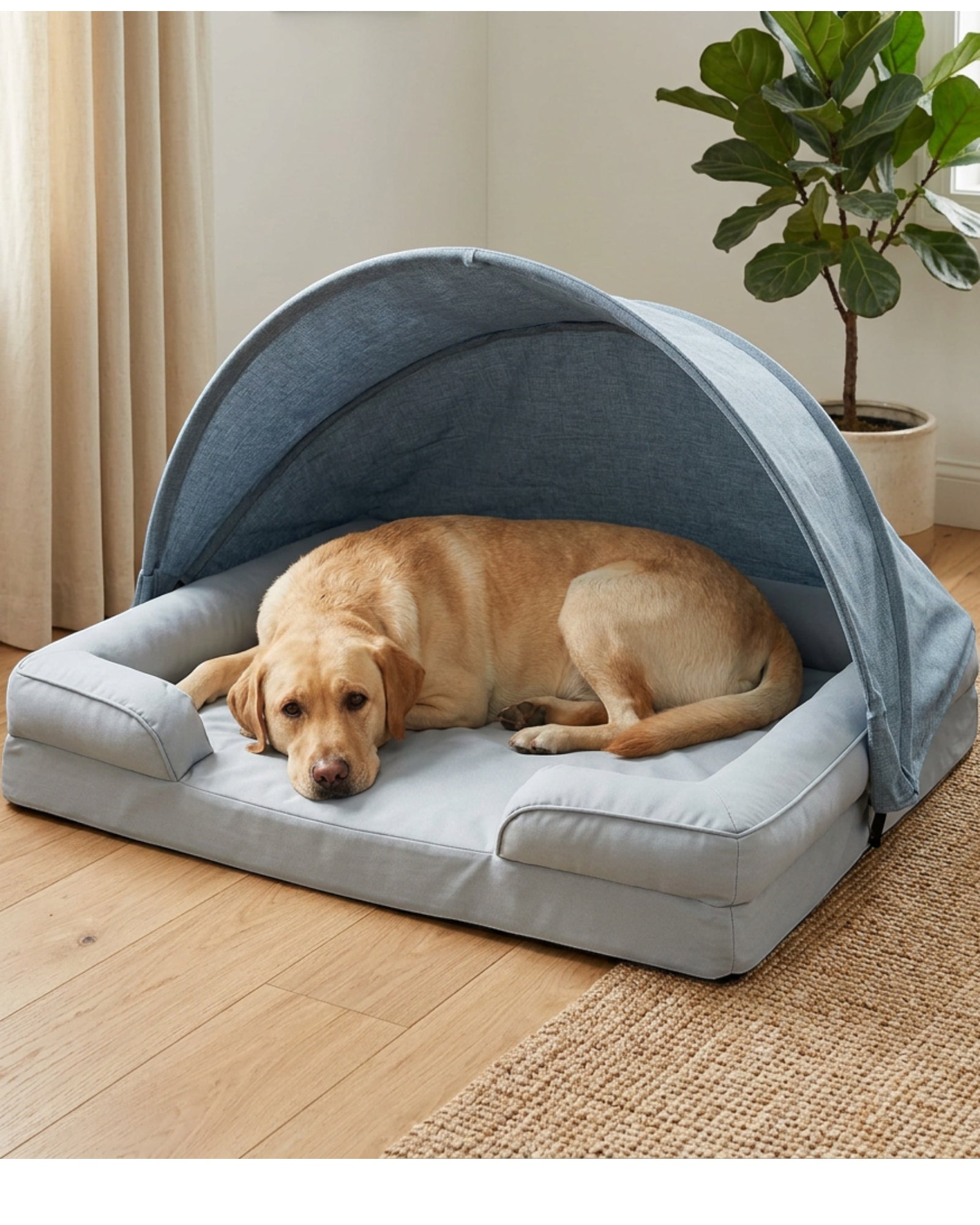 Vzno Canopycove Large Hooded Dog Bed Stone Blue 42 x 34 in - Lifestyle view