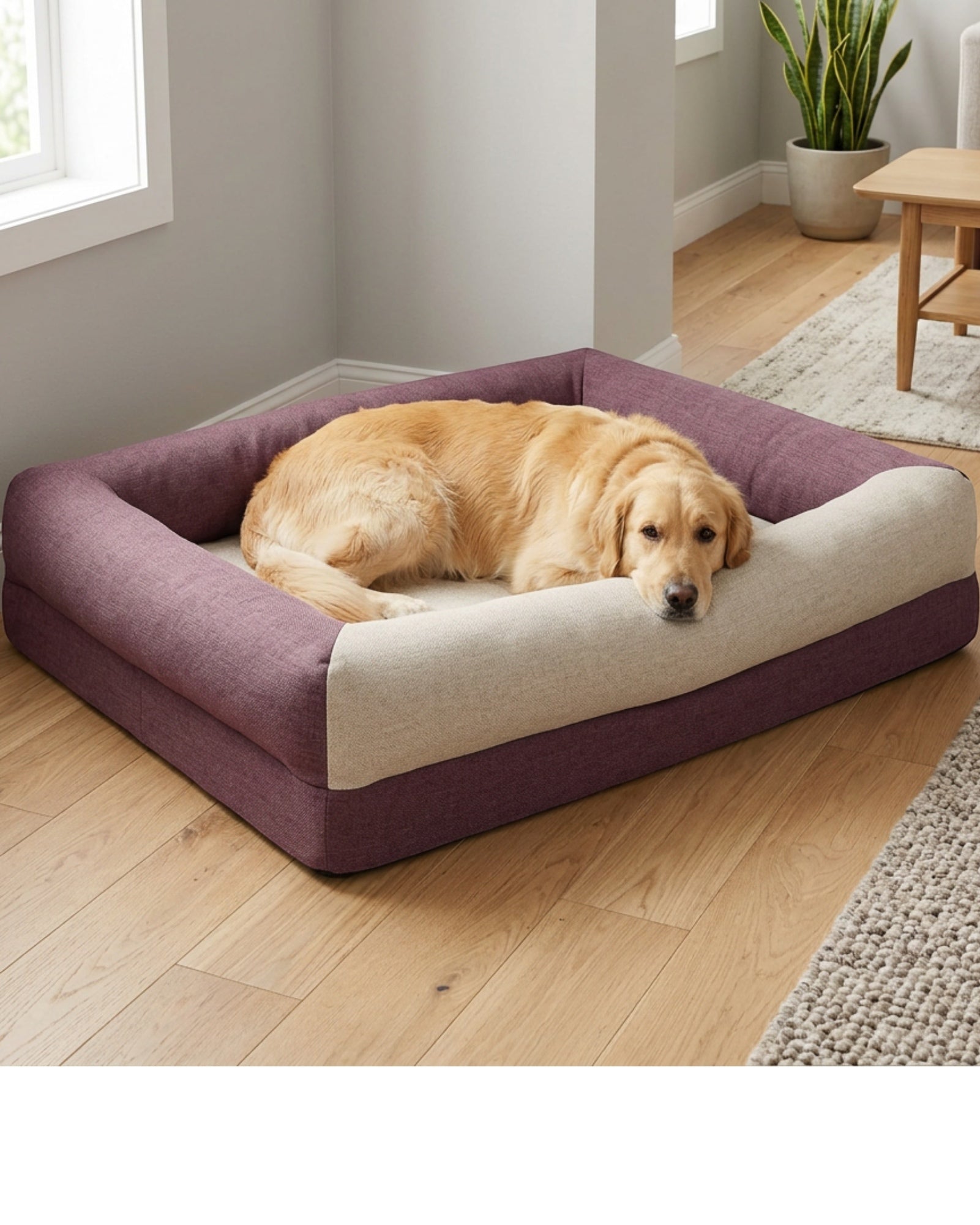 Vzno Cornerbay L-Bolster Large Dog Bed Heather Plum 44 x 34 in - Lifestyle view