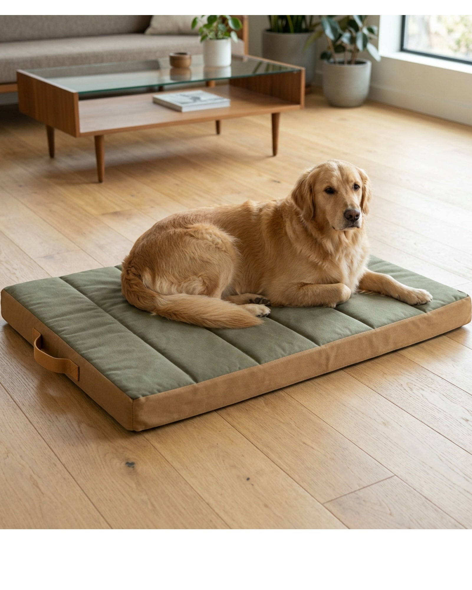 Vzno Fieldchannel Large Quilted Dog Pad Olive Camel 48 x 32 in - Lifestyle view