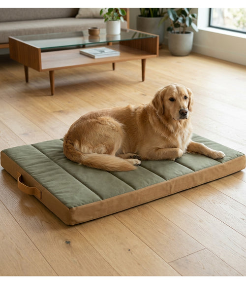 Vzno Fieldchannel Large Quilted Dog Pad Olive Camel 48 x 32 in - Lifestyle view